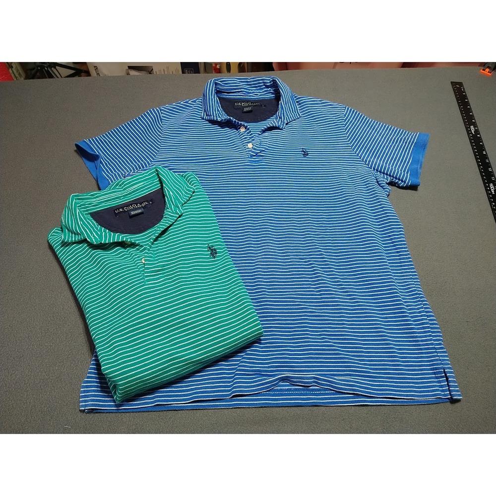 U.S. Polo Assn Lot Of 2 Shirts Men L‎ Green/Blue Golf Stretch Outdoor Preppy